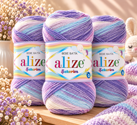 Alize Sekerim Bebé Paquete 3 Estambres | Hilaza Suave para Ropa de Bebé, Mantas y Crochet