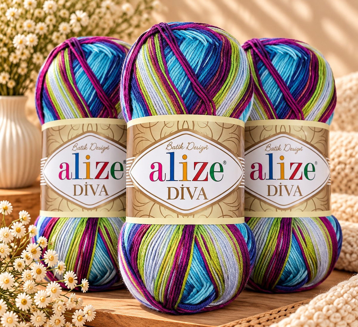 Set de 3 Hilazas Alize Batik Matizados | Estambres Degradados | Hilaza Multicolor para Crochet y Tejido