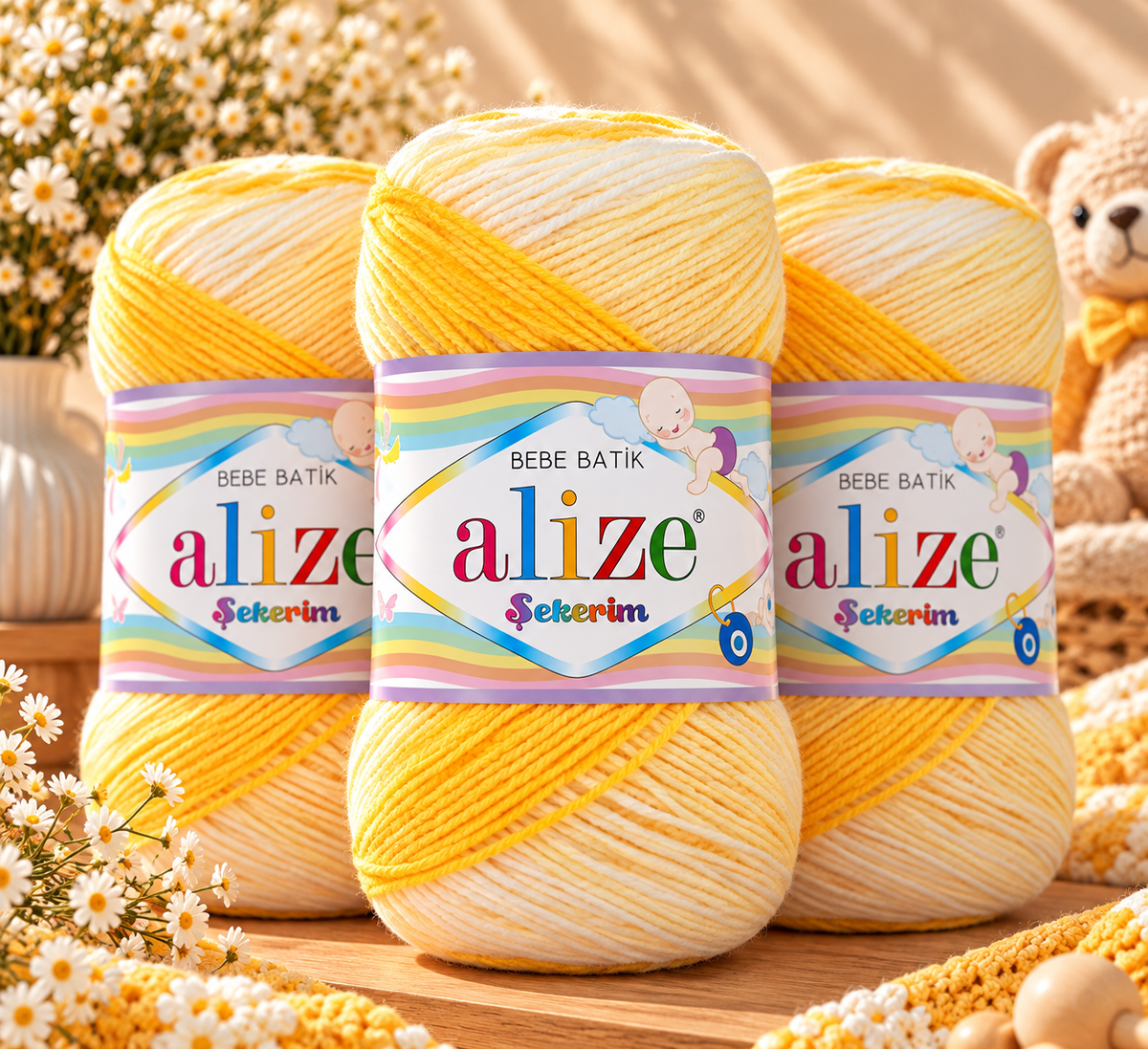 Alize Sekerim Bebé Paquete 3 Estambres | Hilaza Suave para Ropa de Bebé, Mantas y Crochet