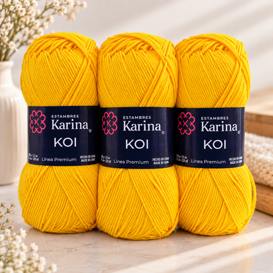 Set de 3 Hilazas KOI Algodón Mercerizado 100g | Hilaza Mercerizada para Prendas Ligeras, Tops y Crochet de Verano