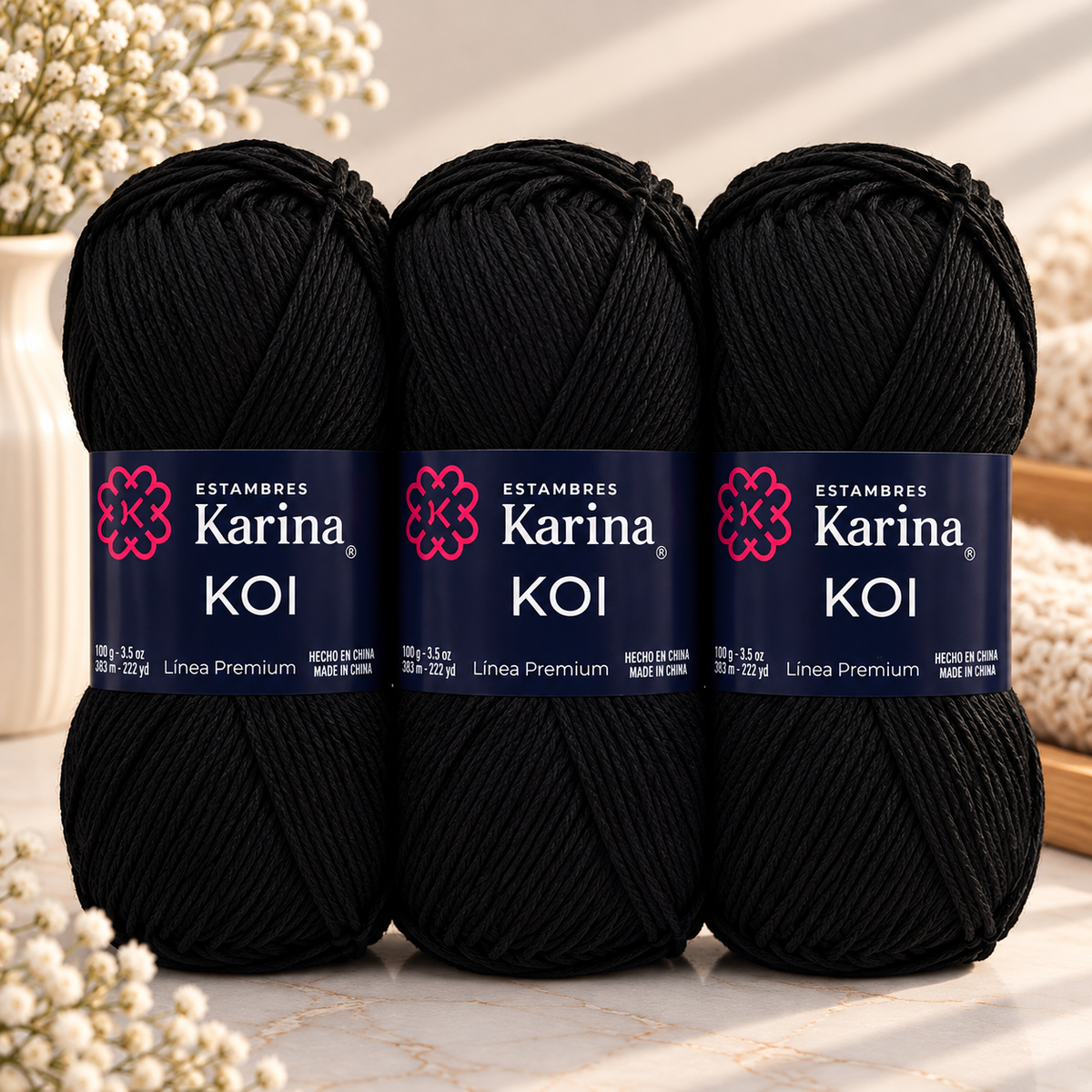 Set de 3 Hilazas KOI Algodón Mercerizado 100g | Hilaza Mercerizada para Prendas Ligeras, Tops y Crochet de Verano