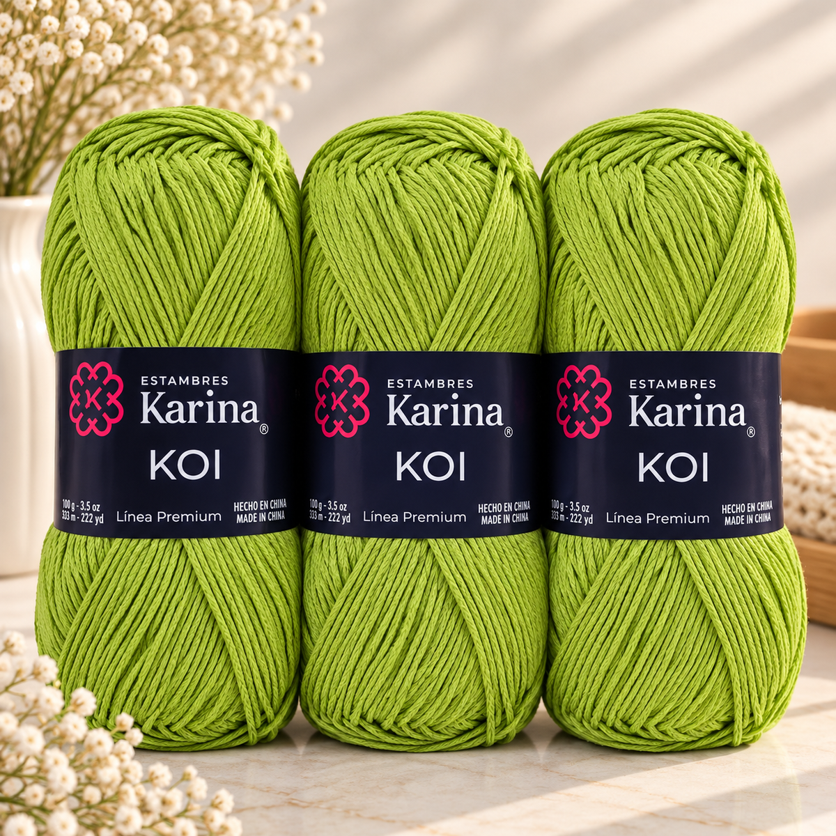 Set de 3 Hilazas KOI Algodón Mercerizado 100g | Hilaza Mercerizada para Prendas Ligeras, Tops y Crochet de Verano