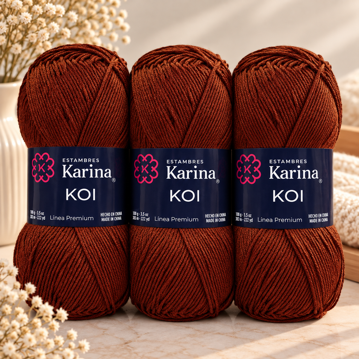 Set de 3 Hilazas KOI Algodón Mercerizado 100g | Hilaza Mercerizada para Prendas Ligeras, Tops y Crochet de Verano