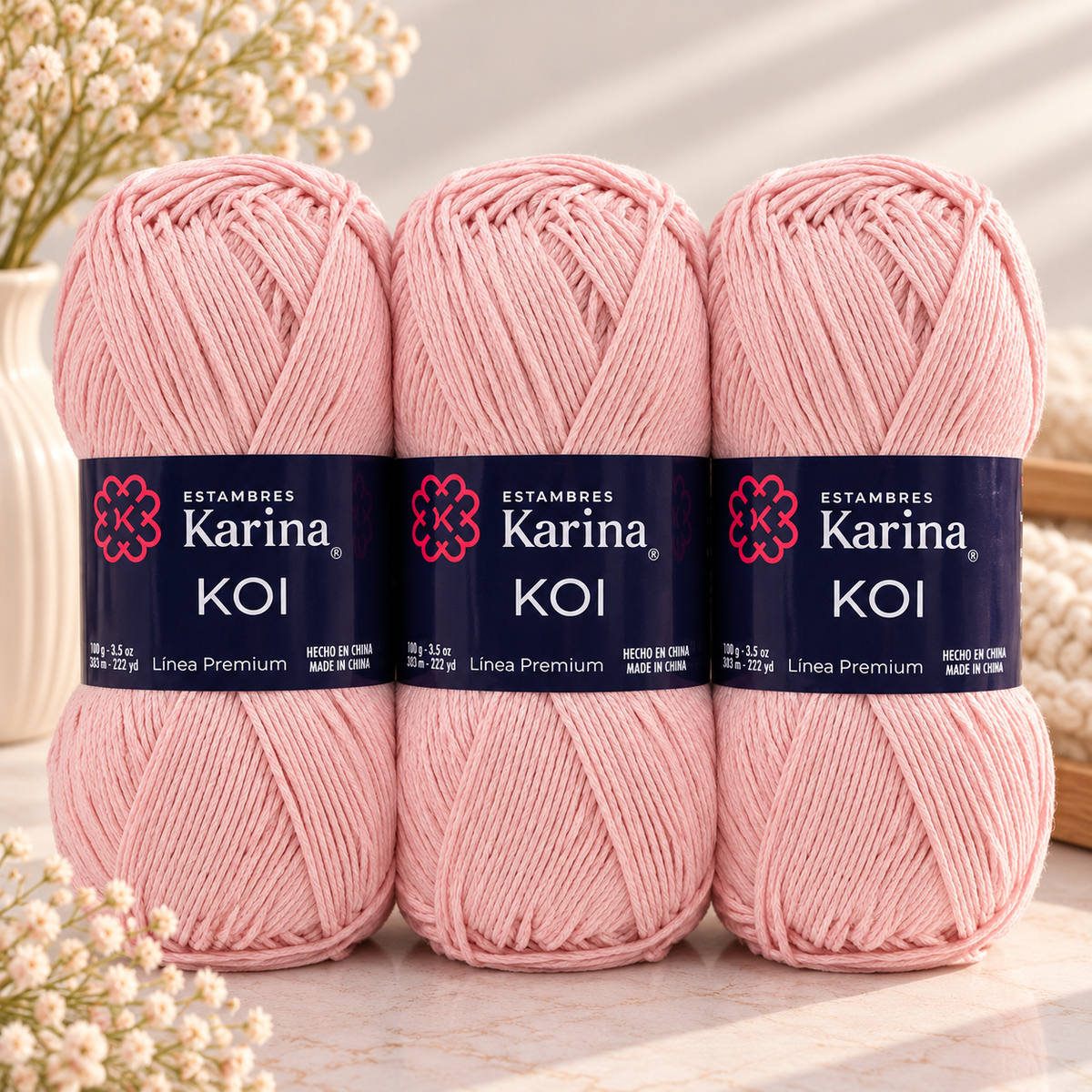 Set de 3 Hilazas KOI Algodón Mercerizado 100g | Hilaza Mercerizada para Prendas Ligeras, Tops y Crochet de Verano