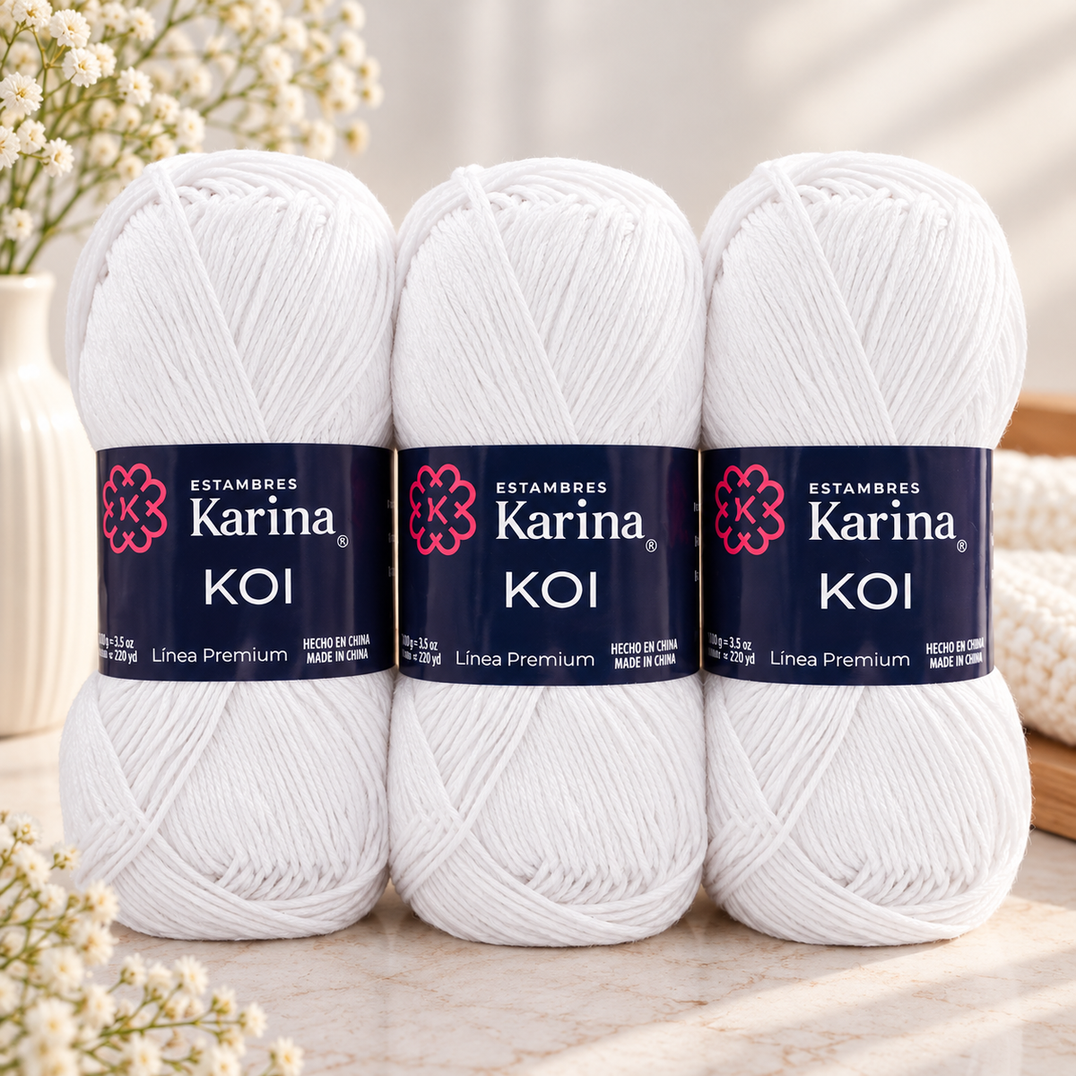 Set de 3 Hilazas KOI Algodón Mercerizado 100g | Hilaza Mercerizada para Prendas Ligeras, Tops y Crochet de Verano