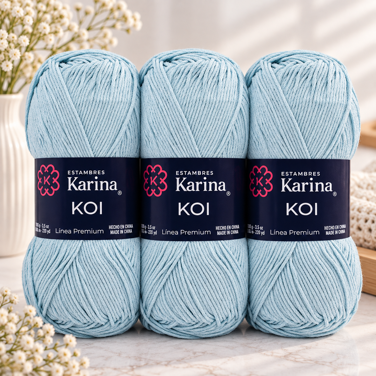 Set de 3 Hilazas KOI Algodón Mercerizado 100g | Hilaza Mercerizada para Prendas Ligeras, Tops y Crochet de Verano