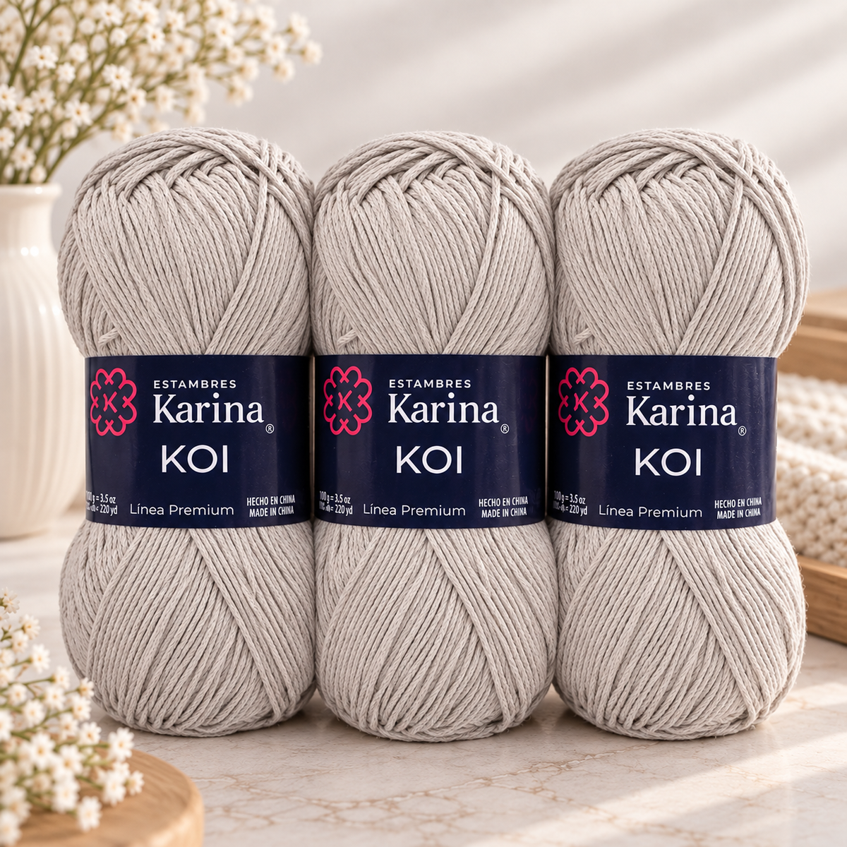 Set de 3 Hilazas KOI Algodón Mercerizado 100g | Hilaza Mercerizada para Prendas Ligeras, Tops y Crochet de Verano