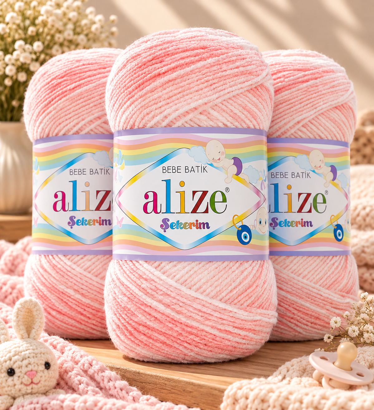 Alize Sekerim Bebé Paquete 3 Estambres | Hilaza Suave para Ropa de Bebé, Mantas y Crochet