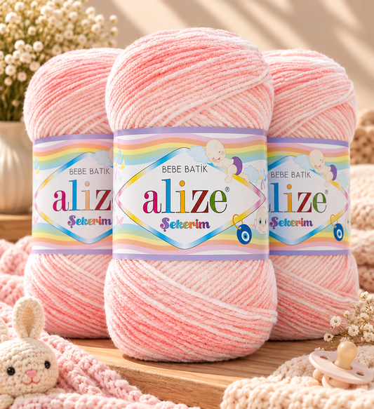 Alize Sekerim Bebé Paquete 3 Estambres | Hilaza Suave para Ropa de Bebé, Mantas y Crochet