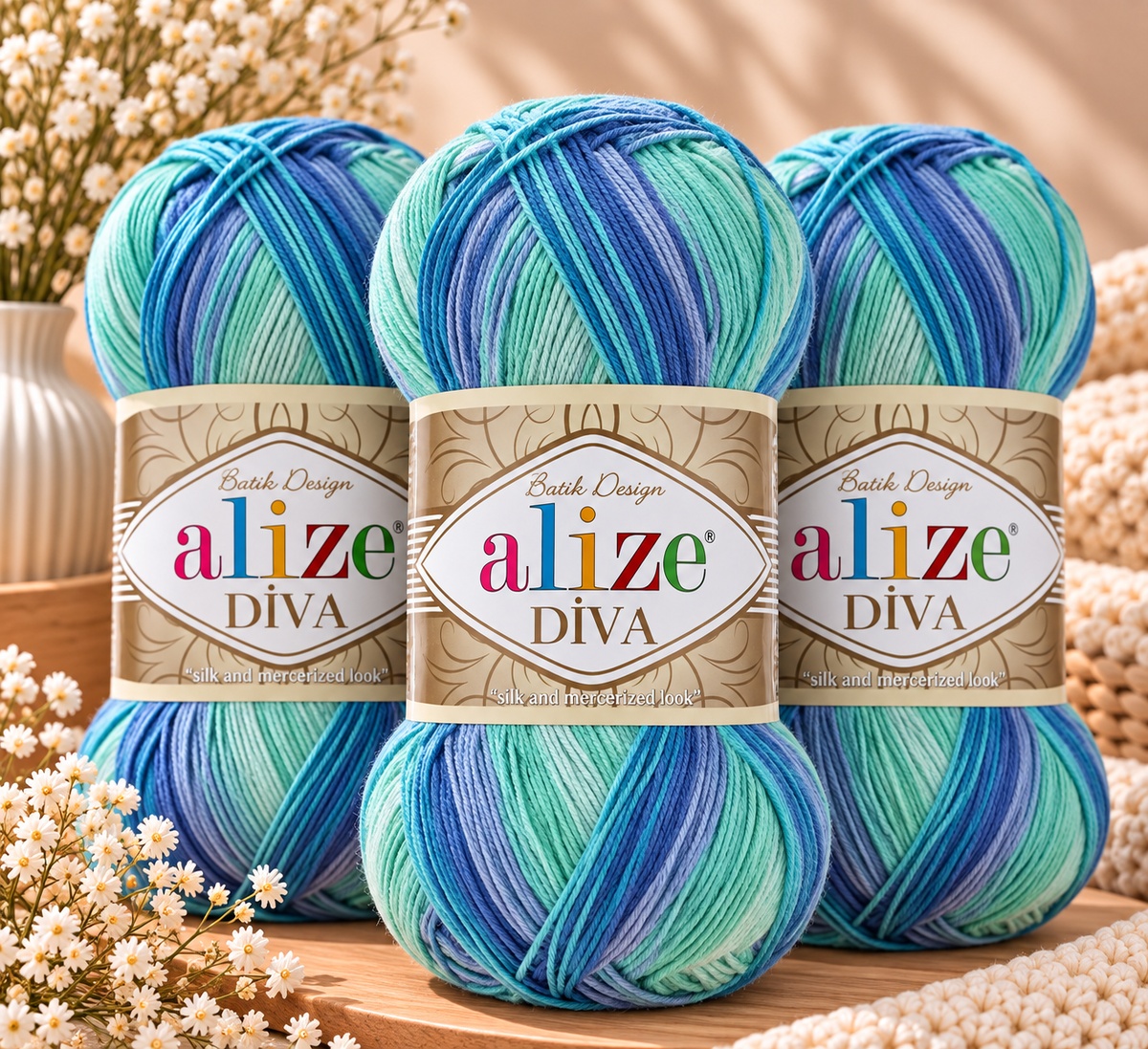 Set de 3 Hilazas Alize Batik Matizados | Estambres Degradados | Hilaza Multicolor para Crochet y Tejido