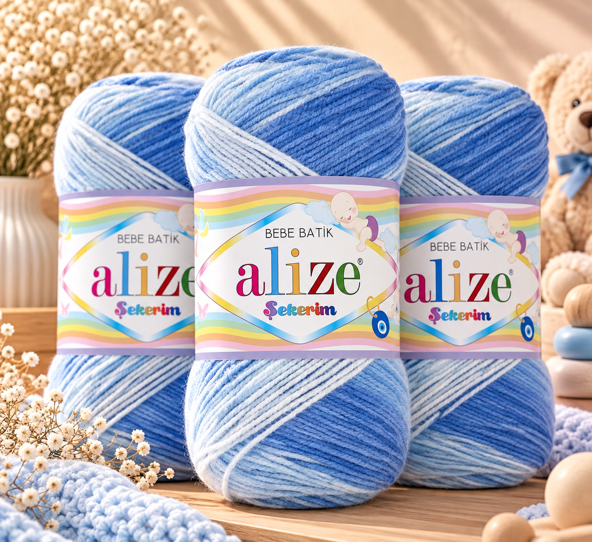Alize Sekerim Bebé Paquete 3 Estambres | Hilaza Suave para Ropa de Bebé, Mantas y Crochet