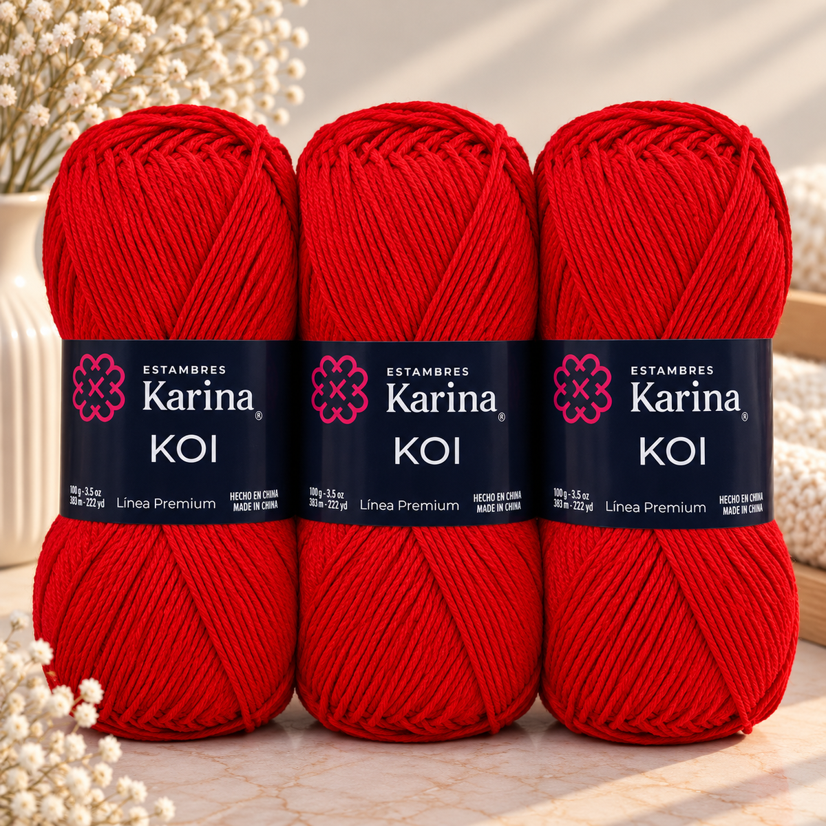 Set de 3 Hilazas KOI Algodón Mercerizado 100g | Hilaza Mercerizada para Prendas Ligeras, Tops y Crochet de Verano