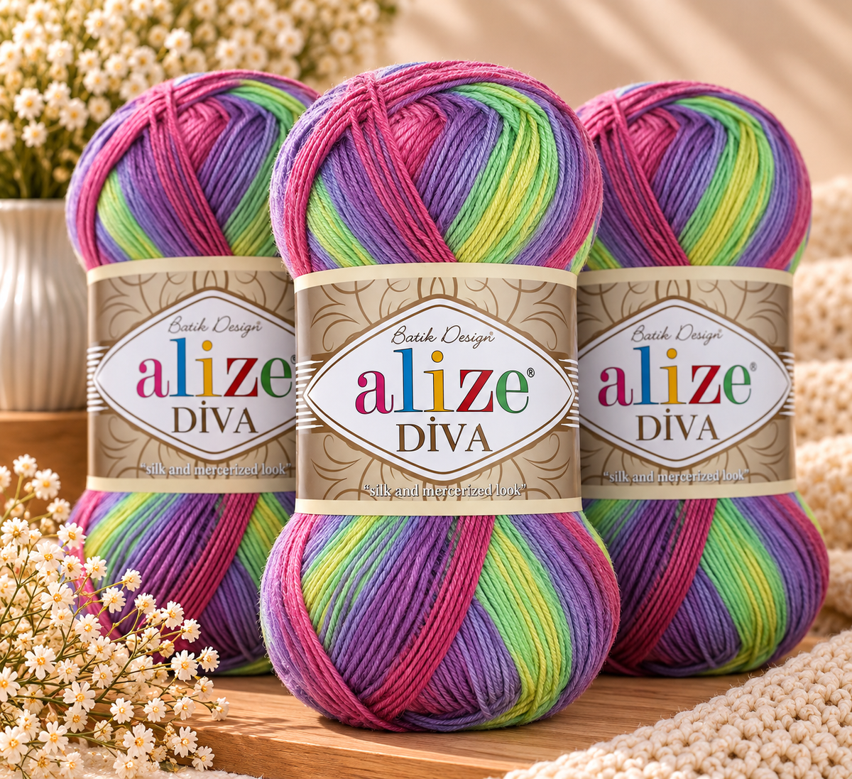 Set de 3 Hilazas Alize Batik Matizados | Estambres Degradados | Hilaza Multicolor para Crochet y Tejido