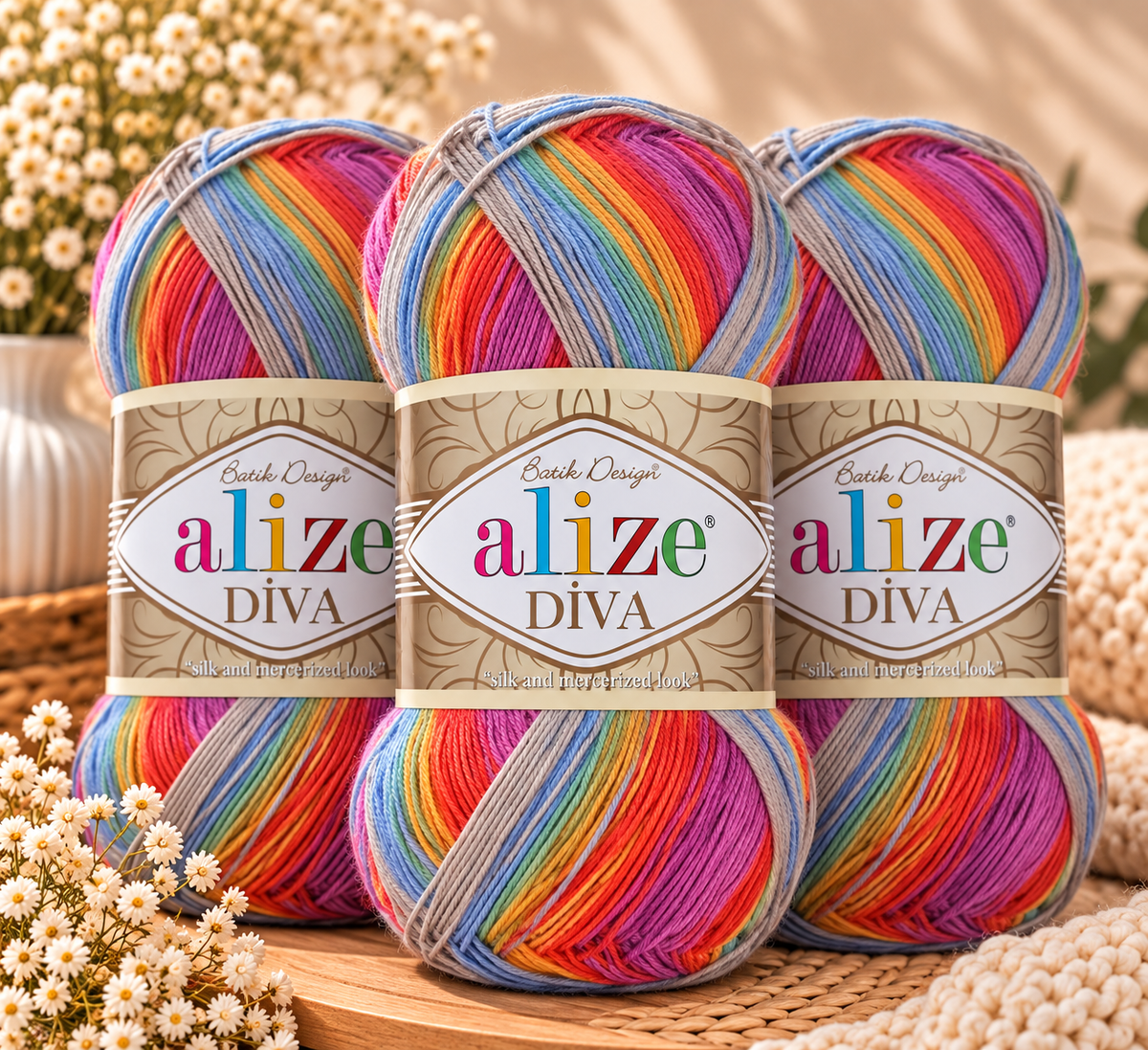 Set de 3 Hilazas Alize Batik Matizados | Estambres Degradados | Hilaza Multicolor para Crochet y Tejido