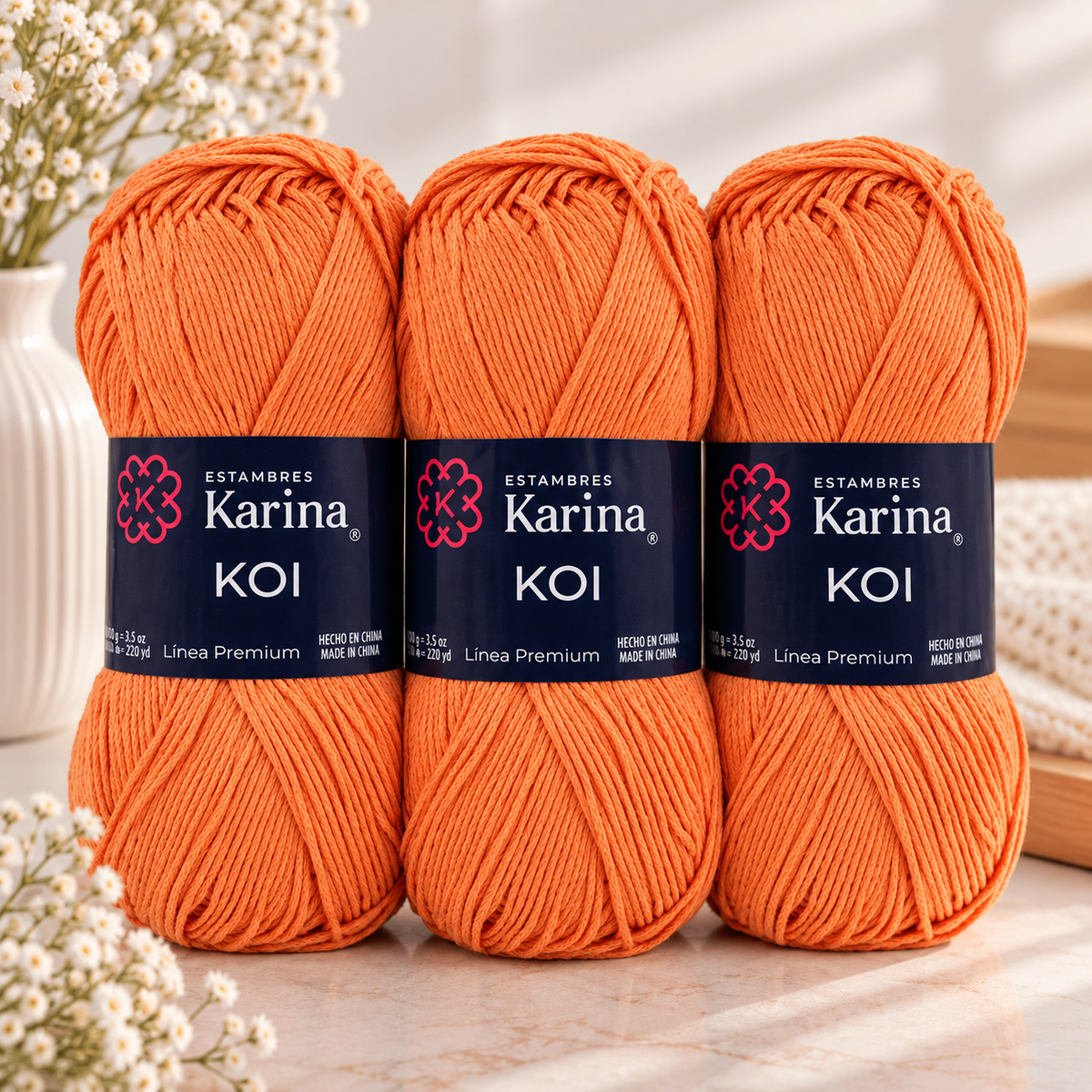Set de 3 Hilazas KOI Algodón Mercerizado 100g | Hilaza Mercerizada para Prendas Ligeras, Tops y Crochet de Verano