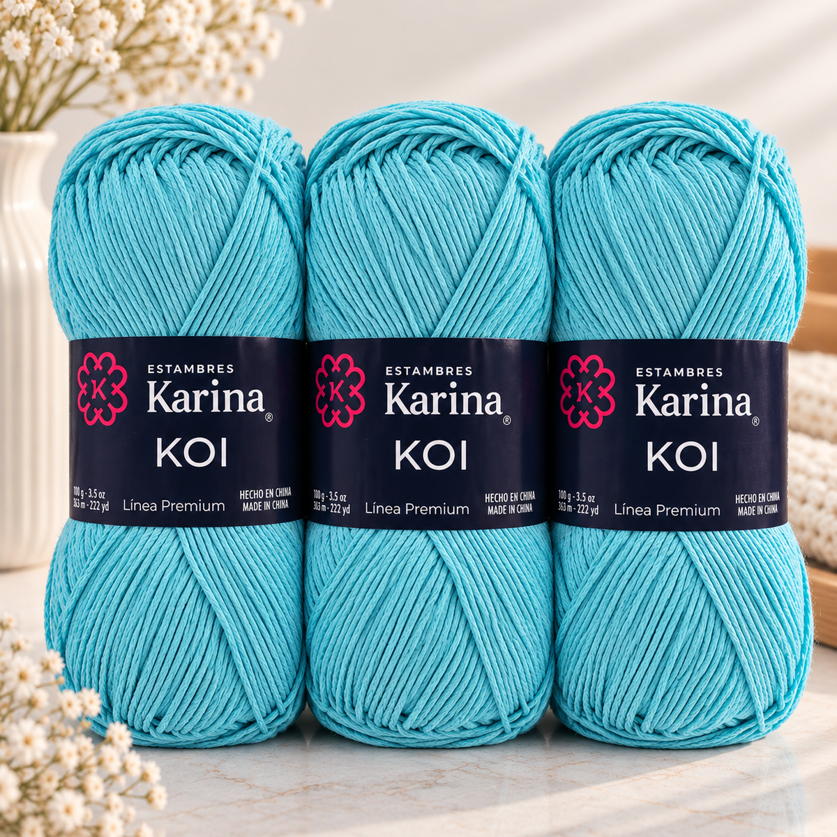 Set de 3 Hilazas KOI Algodón Mercerizado 100g | Hilaza Mercerizada para Prendas Ligeras, Tops y Crochet de Verano